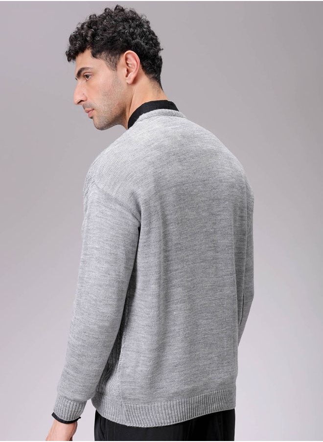 Men Oversized Textured Crew Neck Sweater