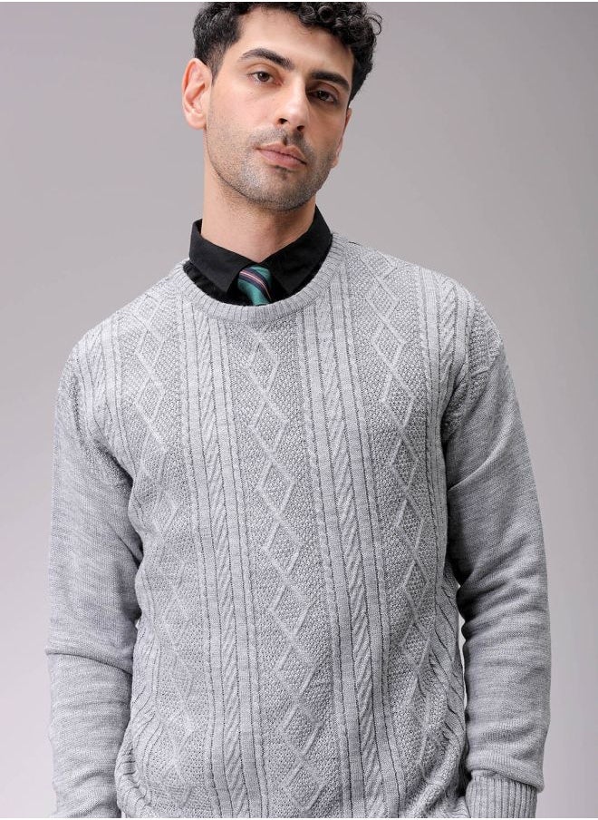 Men Oversized Textured Crew Neck Sweater
