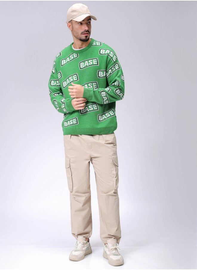 Men Oversized Typography Crew Neck Sweater