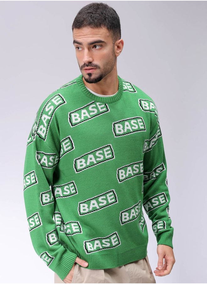 Men Oversized Typography Crew Neck Sweater