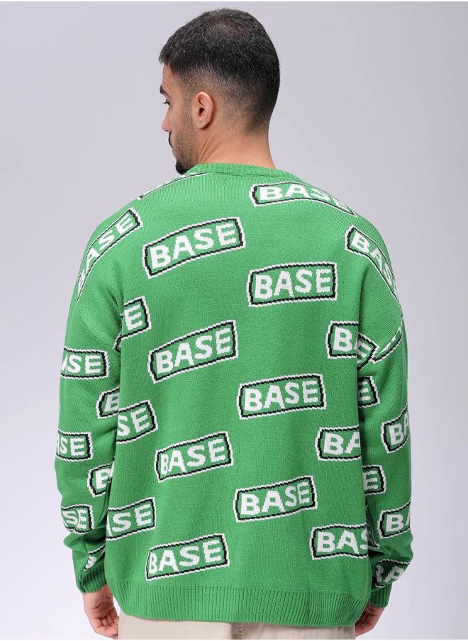 Men Oversized Typography Crew Neck Sweater