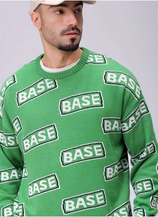 Men Oversized Typography Crew Neck Sweater