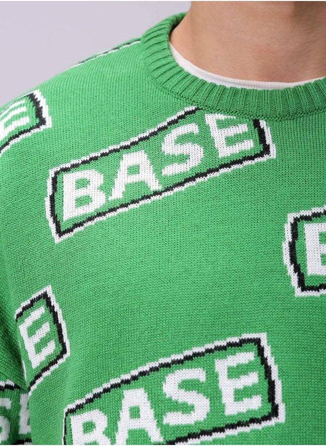 Men Oversized Typography Crew Neck Sweater