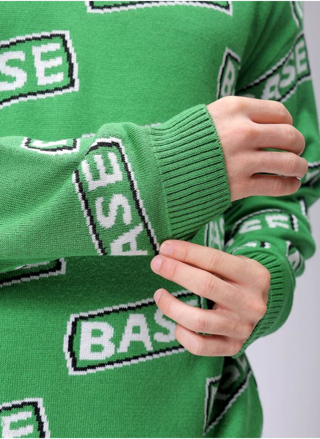Men Oversized Typography Crew Neck Sweater