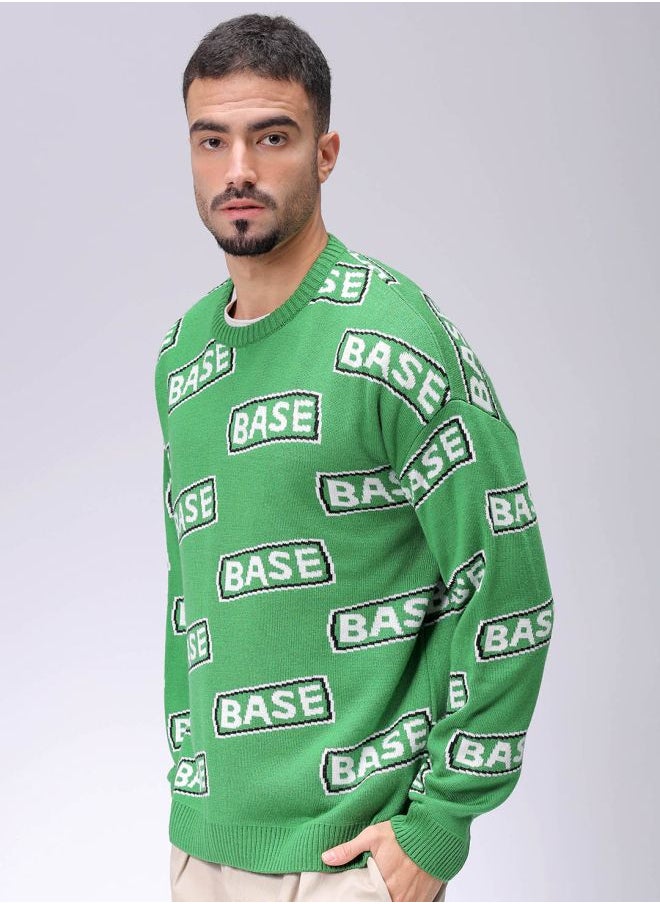 Men Oversized Typography Crew Neck Sweater