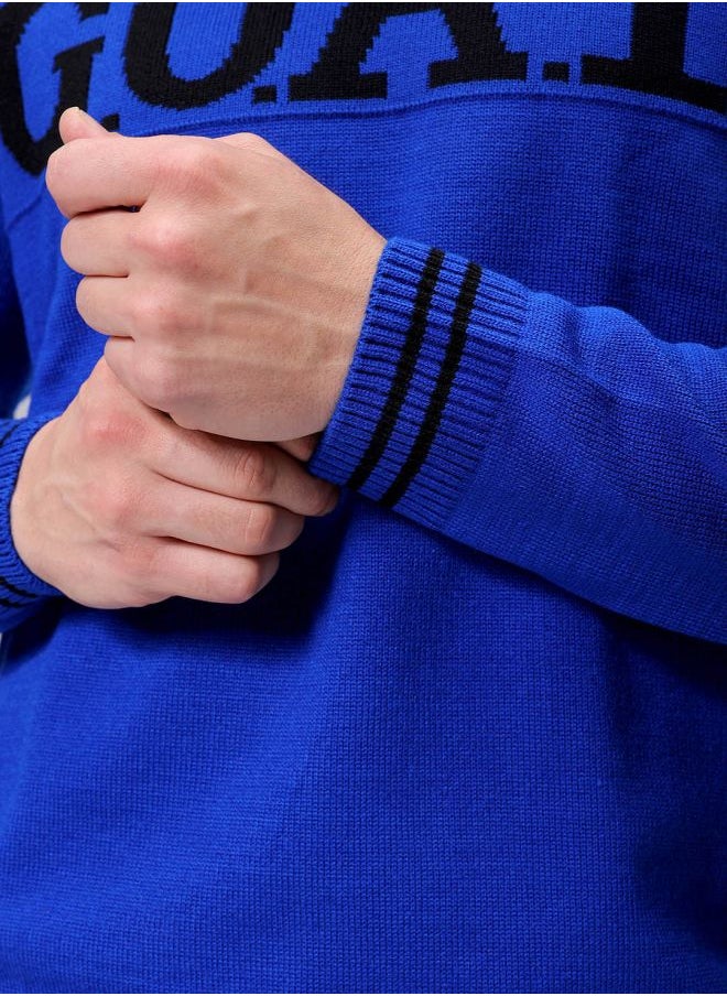 Men Relaxed Fit Typography Crew Neck Sweater