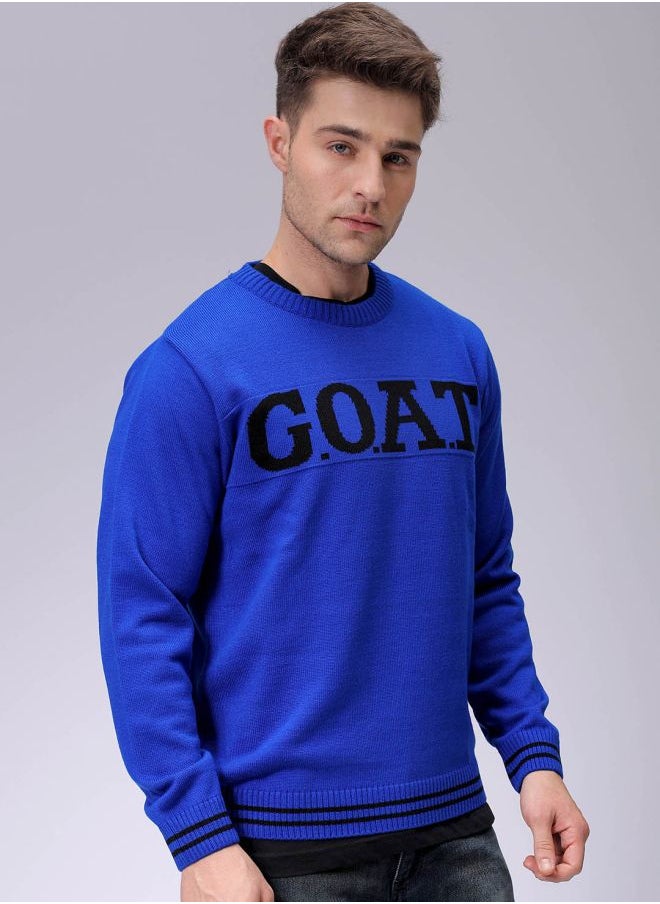 Men Relaxed Fit Typography Crew Neck Sweater