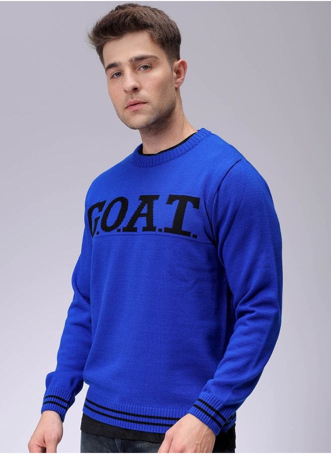 Men Relaxed Fit Typography Crew Neck Sweater