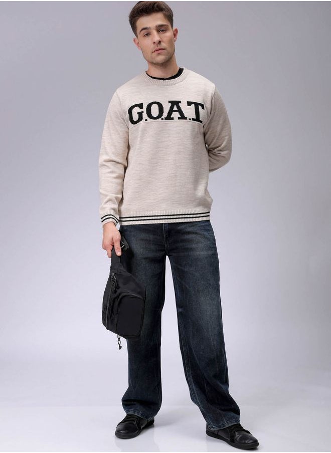 Men Relaxed Fit Typography Crew Neck Sweater