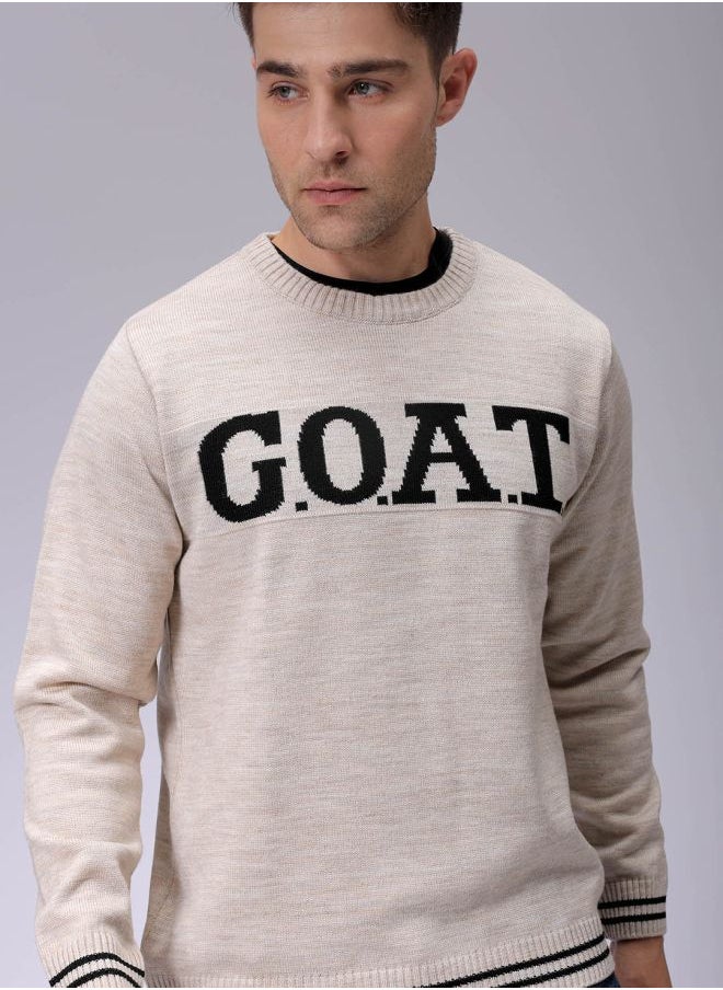 Men Relaxed Fit Typography Crew Neck Sweater