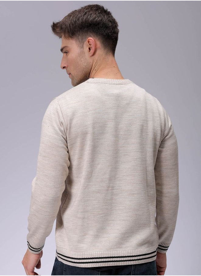Men Relaxed Fit Typography Crew Neck Sweater