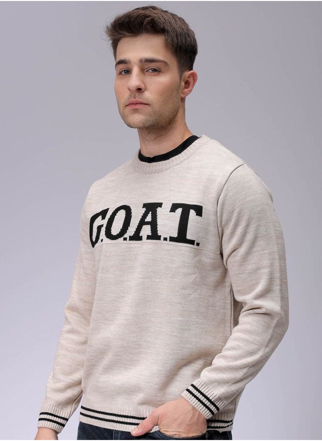 Men Relaxed Fit Typography Crew Neck Sweater