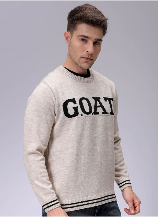 Men Relaxed Fit Typography Crew Neck Sweater