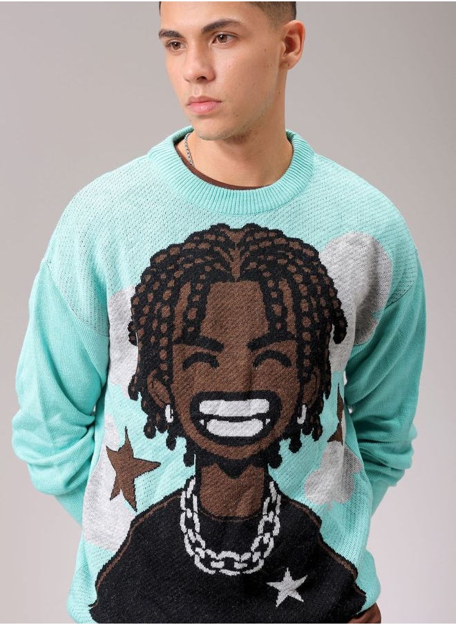 Men Oversized Character Crew Neck Sweater