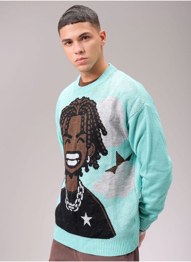 Men Oversized Character Crew Neck Sweater