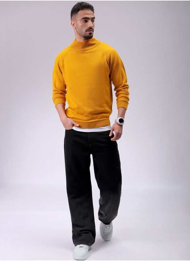 Men Relaxed Fit Solid High Neck Sweater