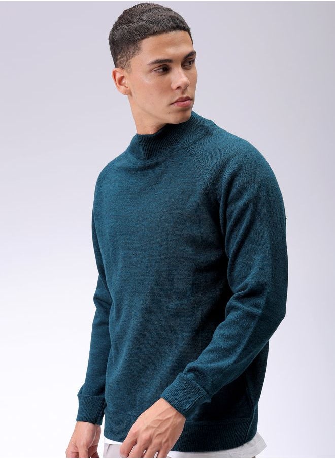 Men Relaxed Fit Solid High Neck Sweater
