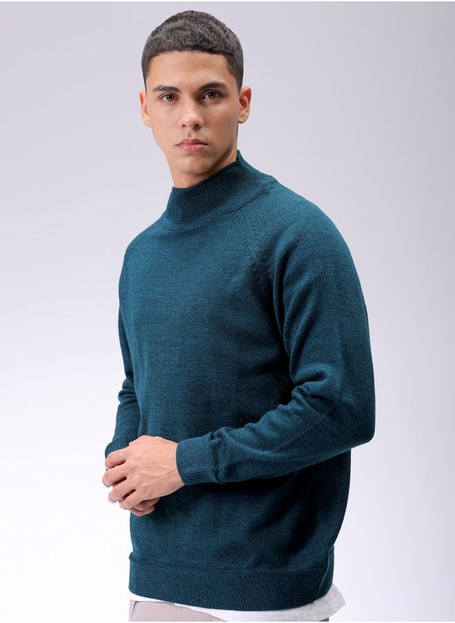 Men Relaxed Fit Solid High Neck Sweater