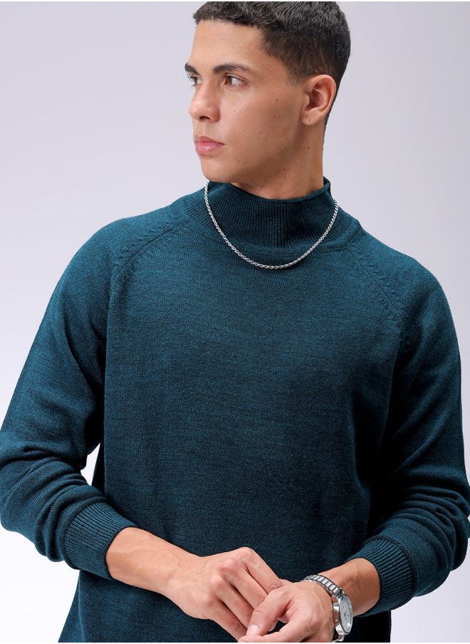 Men Relaxed Fit Solid High Neck Sweater