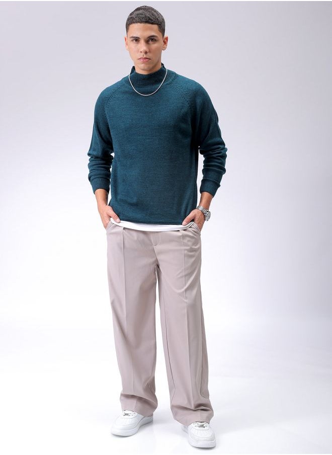 Men Relaxed Fit Solid High Neck Sweater