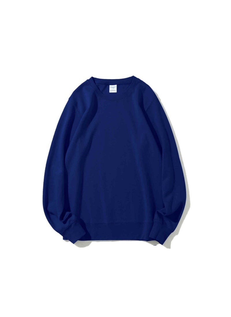 WinterFleece Lined InnerRound NeckSweatshirt 400g HeavyDutyColdColorRockSolidCasualVintageBase Layer Top For MenAndWomen Classic Blue