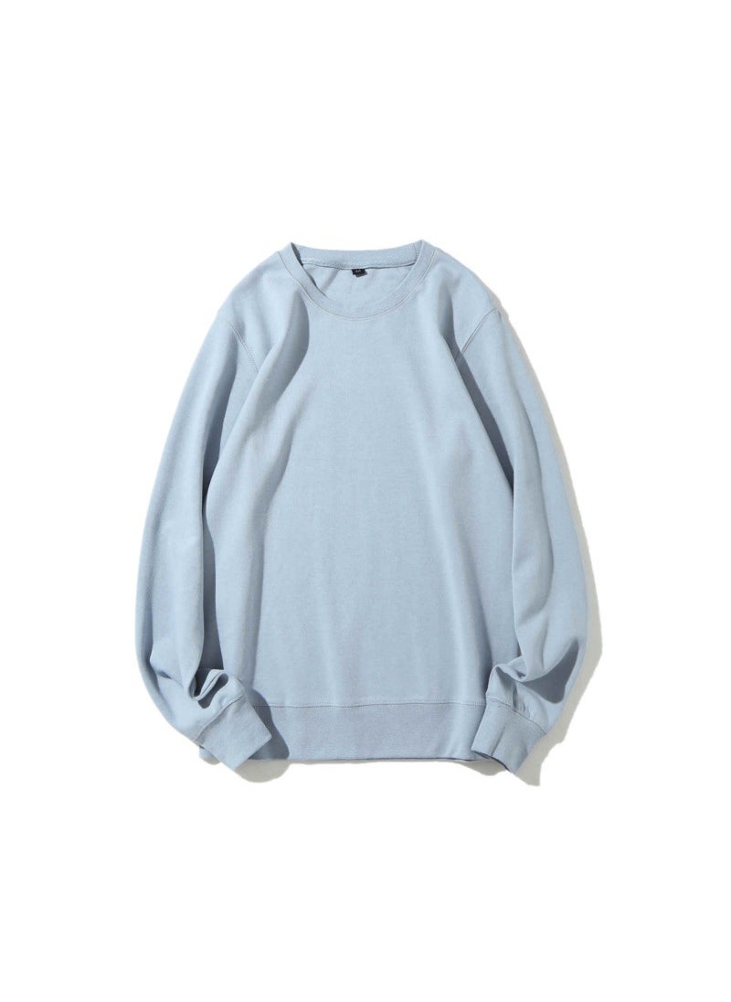 WinterFleece Lined InnerRound NeckSweatshirt 400g HeavyDutyColdColorRockSolidCasualVintageBase Layer Top For MenAndWomen Haze Blue