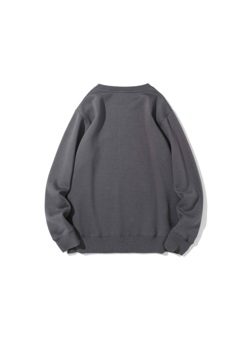 WinterFleece Lined InnerRound NeckSweatshirt 400g HeavyDutyColdColorRockSolidCasualVintageBase Layer Top For MenAndWomen Dark night Gray