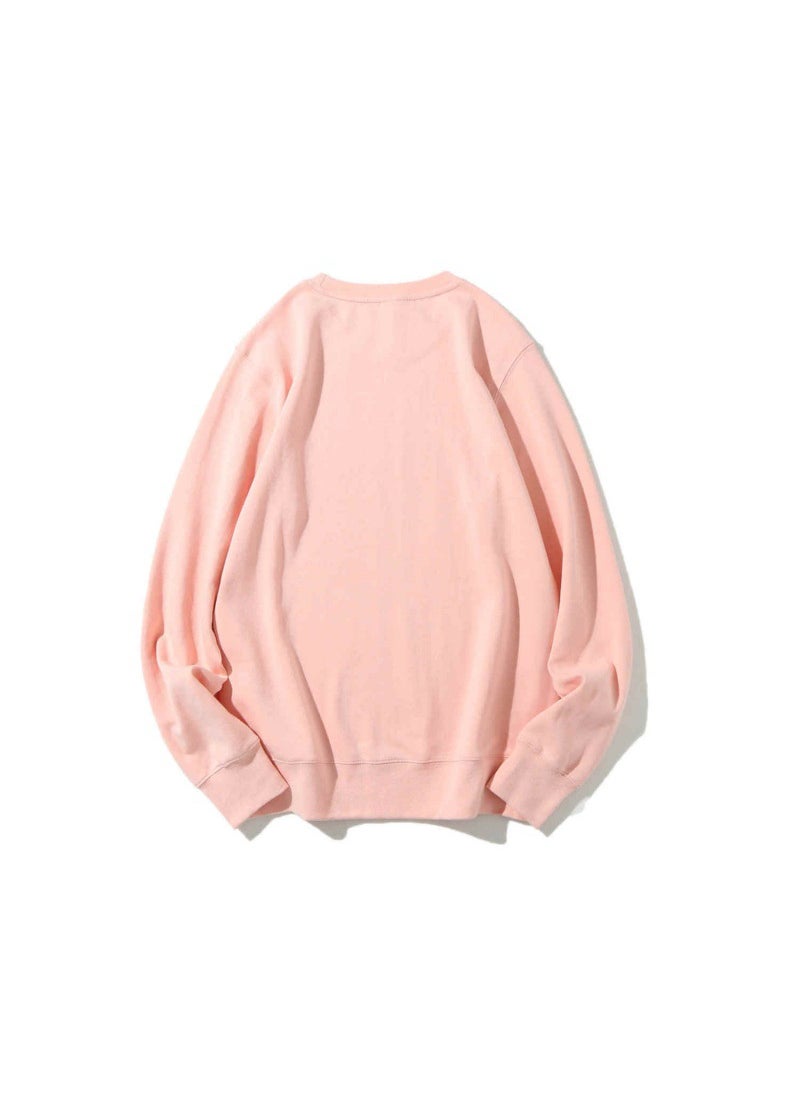 WinterFleece Lined InnerRound NeckSweatshirt 400g HeavyDutyColdColorRockSolidCasualVintageBase Layer Top For MenAndWomen Light pink