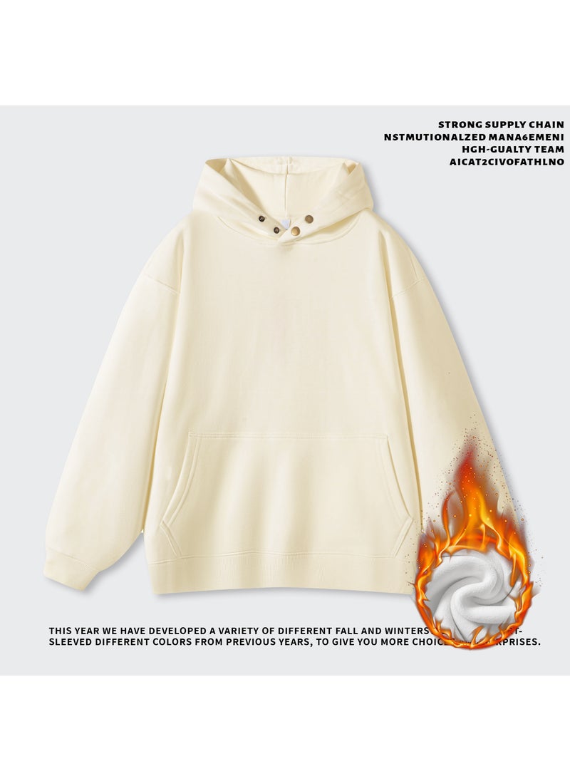 500G Heavy Cotton Hoodie Vintage Fleece-lined Mens Winter Long Sleeve Jacket White# JR622