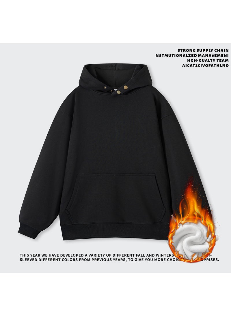 500G Heavy Cotton Hoodie Vintage Fleece-lined Mens Winter Long Sleeve Jacket White# JR622