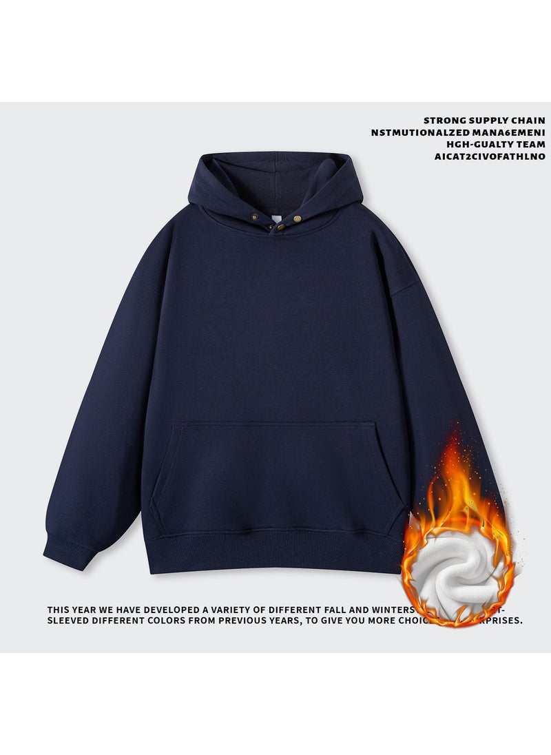 500G Heavy Cotton Hoodie Vintage Fleece-lined Mens Winter Long Sleeve Jacket White# JR622