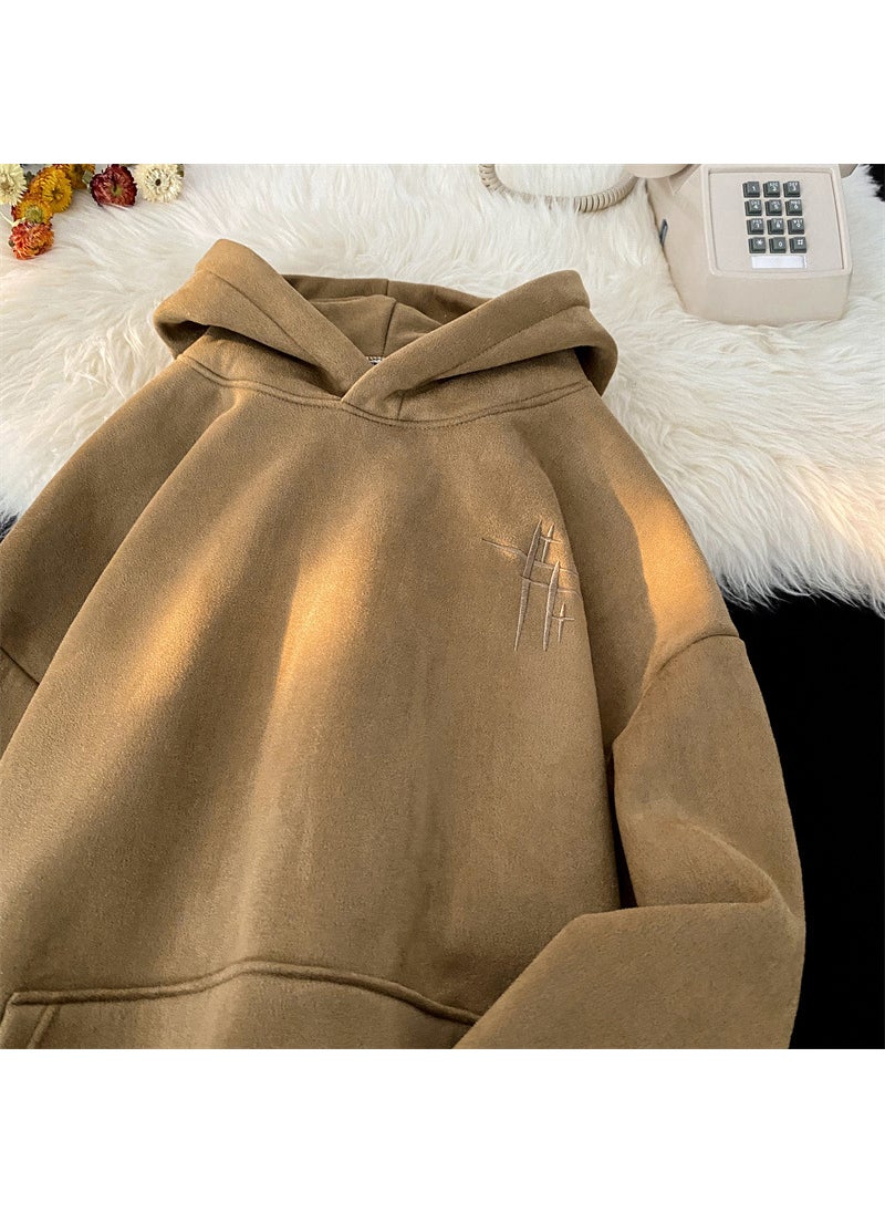 Japanese Style Heavy Weight American Style Sweatshirt Mens Autumn Vintage Hooded Jacket Trendy Brand Top With Cap Printing 2024 Brown