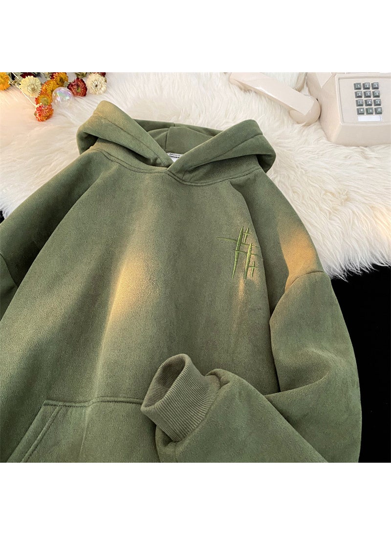 Japanese Style Heavy Weight American Style Sweatshirt Mens Autumn Vintage Hooded Jacket Trendy Brand Top With Cap Printing 2024 Army Green