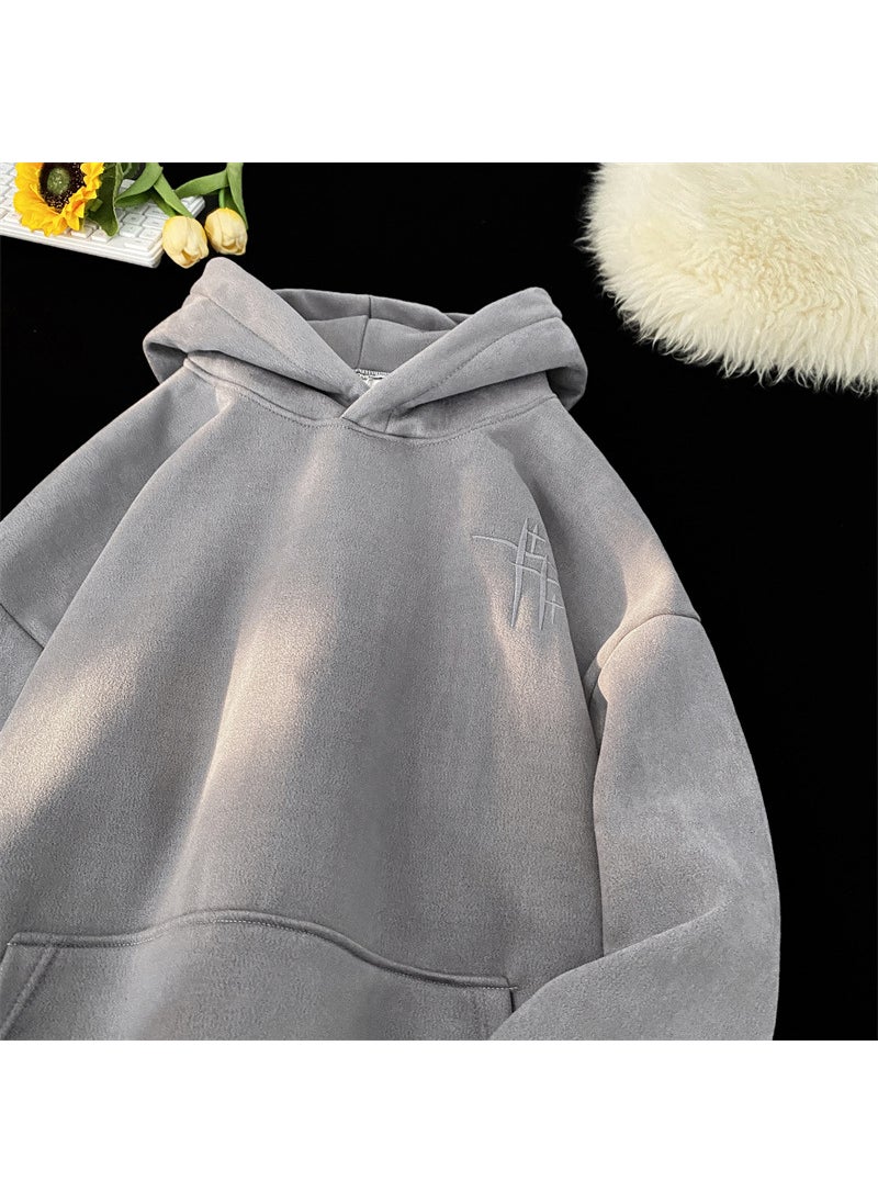 Japanese Style Heavy Weight American Style Sweatshirt Mens Autumn Vintage Hooded Jacket Trendy Brand Top With Cap Printing 2024 Apricot