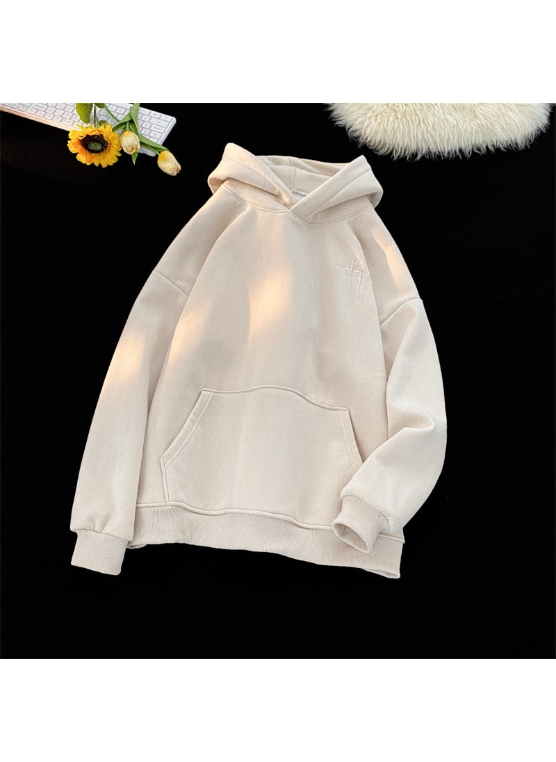 Japanese Style Heavy Weight American Style Sweatshirt Mens Autumn Vintage Hooded Jacket Trendy Brand Top With Cap Printing 2024 Apricot