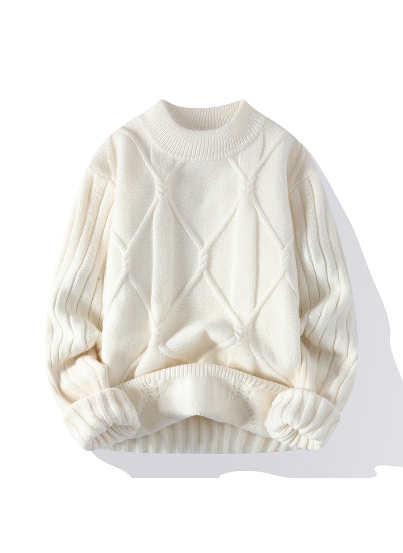 NASA New Mens Sweater Autumn/Winter Trendy Brand Twist Yarn Top Round Neck Thickened Warm Inner Student Knitted Top Ly-l326 white