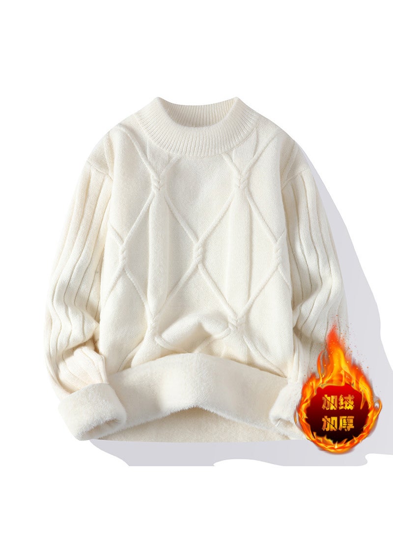NASA New Mens Sweater Autumn/Winter Trendy Brand Twist Yarn Top Round Neck Thickened Warm Inner Student Knitted Top Ly-l326 white