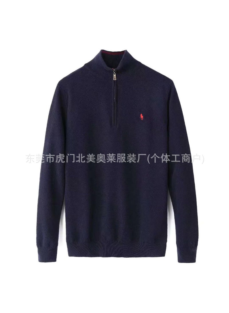 New Arrival Autumn/Winter Mens Sweater Stand Collar Zipper Paul Moshan Jumper Mens Pearls Ground Pure Cotton Embroidery Knitte Khaki