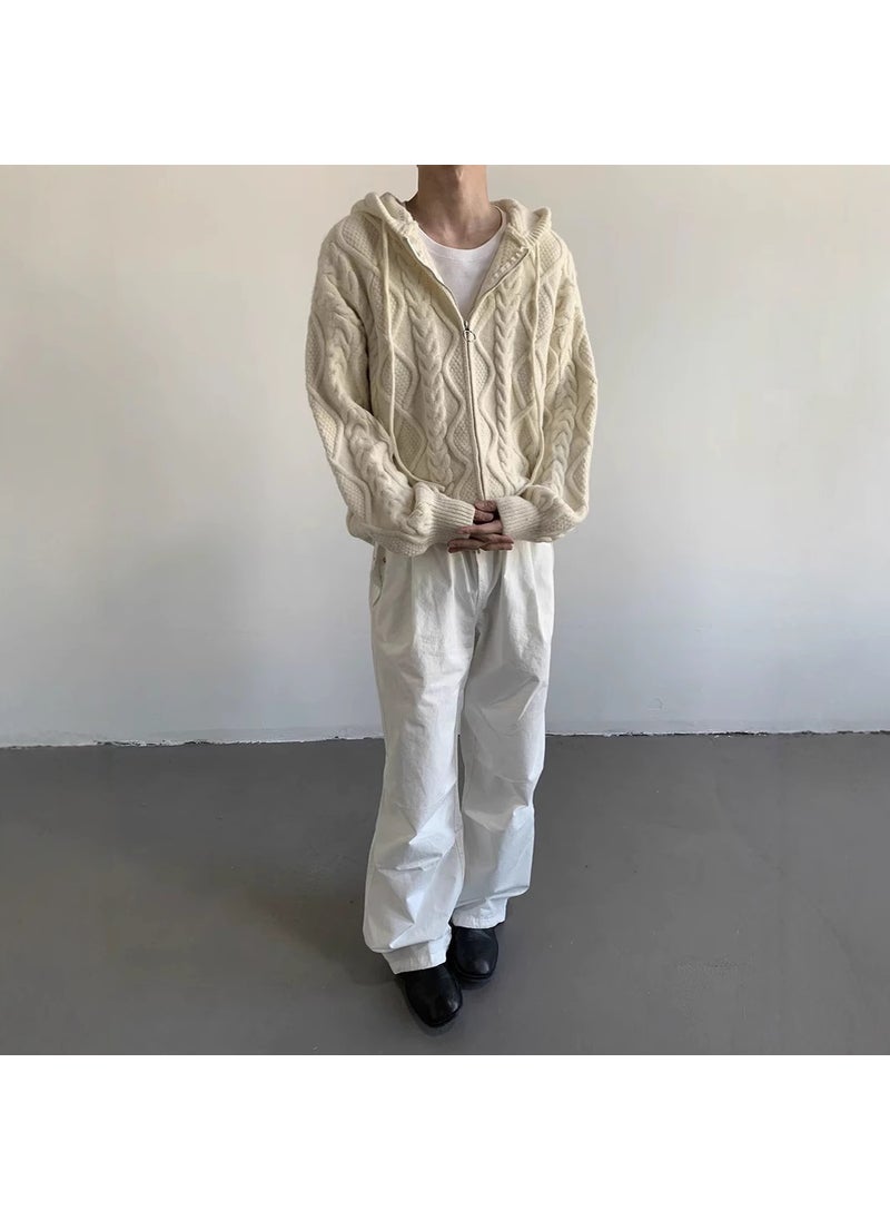 2024 Autumn/Winter New Trendy Brand Thickened Hooded Sweater Design Sensible Casual Cable Knit Top Jacket For Men And Women Apricot