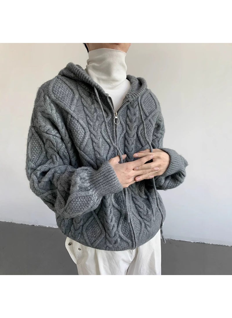 2024 Autumn/Winter New Trendy Brand Thickened Hooded Sweater Design Sensible Casual Cable Knit Top Jacket For Men And Women Apricot