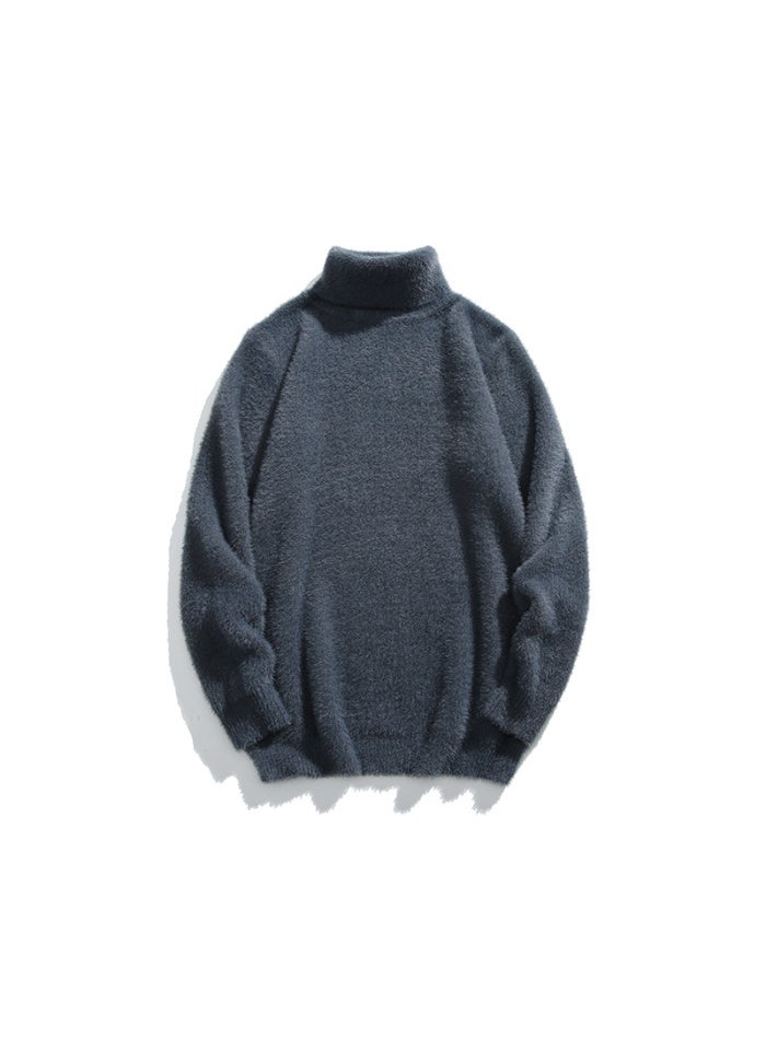 Mens Polo/Turtle Neck Sweater New Style Thickened Warm Inner Knitted Top Trendy Soft And Supple Versatile Top For Autumn Winter Dark gray