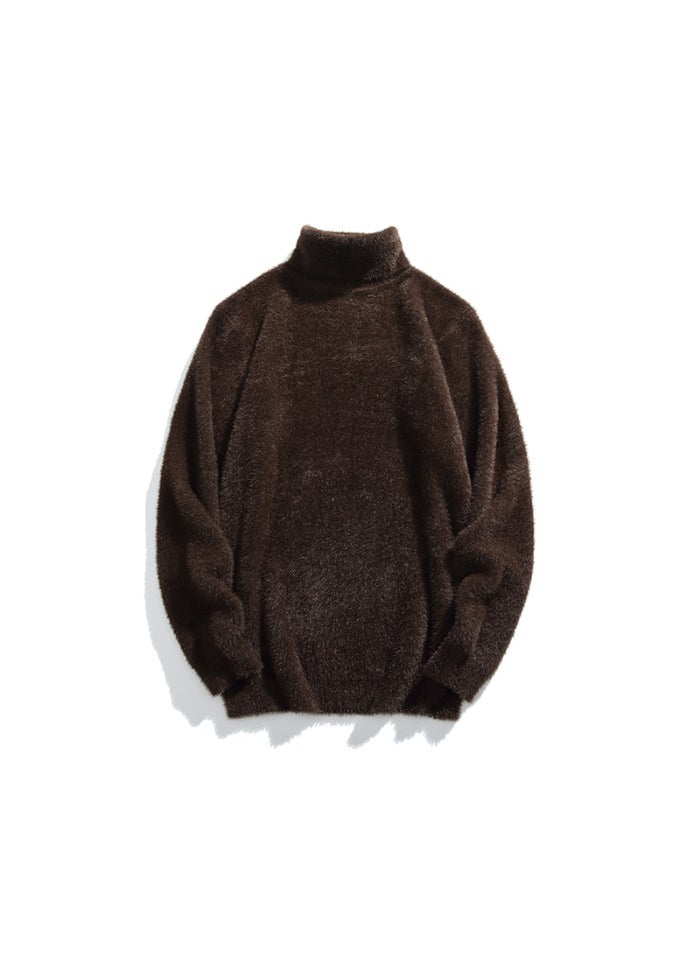 Mens Polo/Turtle Neck Sweater New Style Thickened Warm Inner Knitted Top Trendy Soft And Supple Versatile Top For Autumn Winter Brown