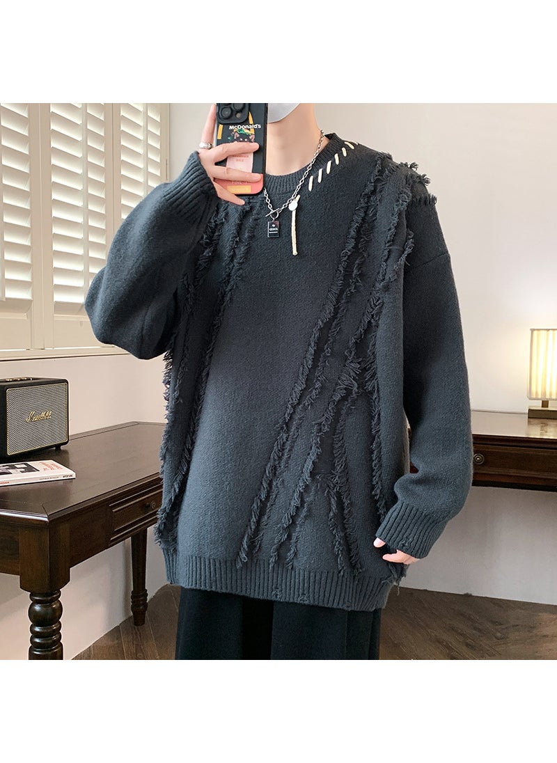 New Arrival Autumn/Winter Mens Long Sleeve Knitted Casual Sweater Crew Neck Pullover Cozy and Stylish for Daily Wear Red