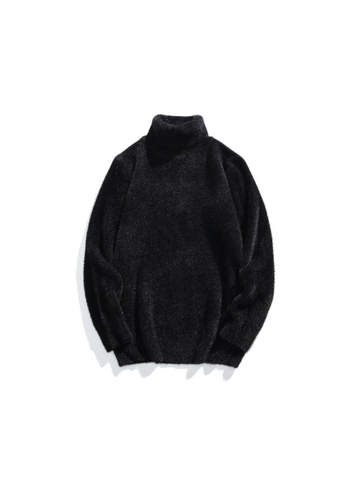 Mens Polo/Turtle Neck Sweater New Style Thickened Warm Inner Knitted Top Trendy Soft And Supple Versatile Top For Autumn Winter Navy blue