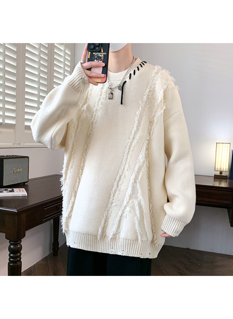 New Arrival Autumn/Winter Mens Long Sleeve Knitted Casual Sweater Crew Neck Pullover Cozy and Stylish for Daily Wear White
