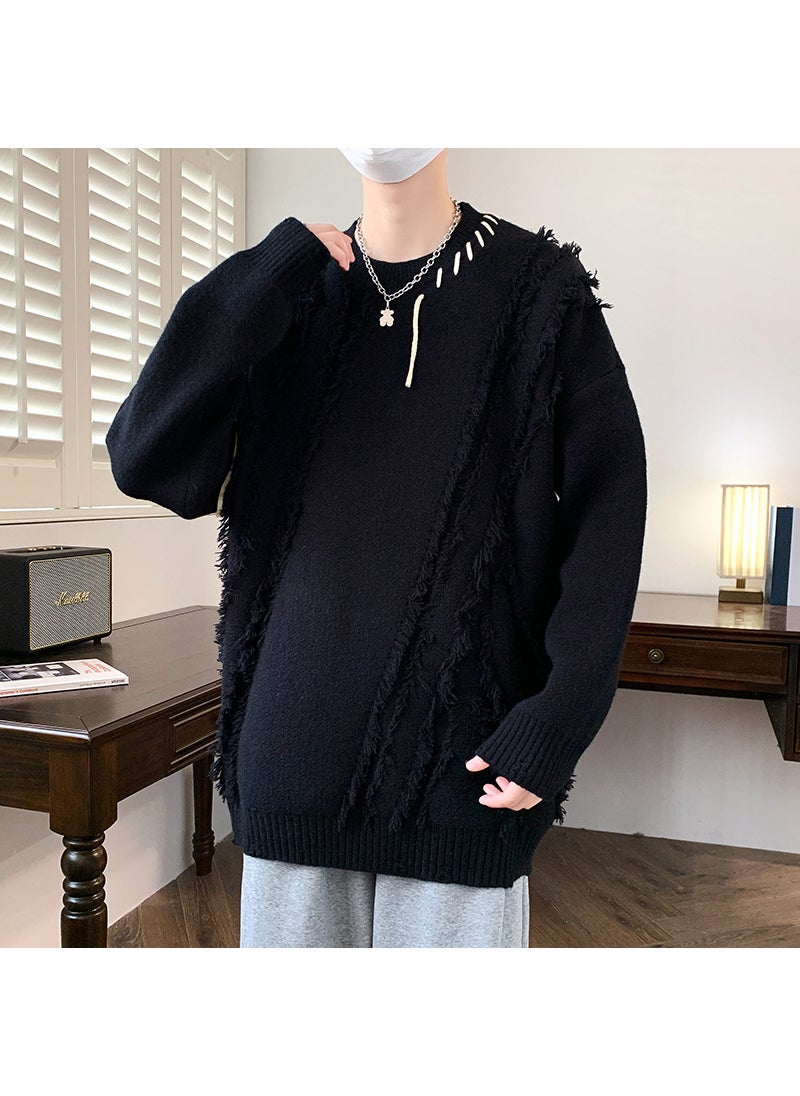 New Arrival Autumn/Winter Mens Long Sleeve Knitted Casual Sweater Crew Neck Pullover Cozy and Stylish for Daily Wear Black