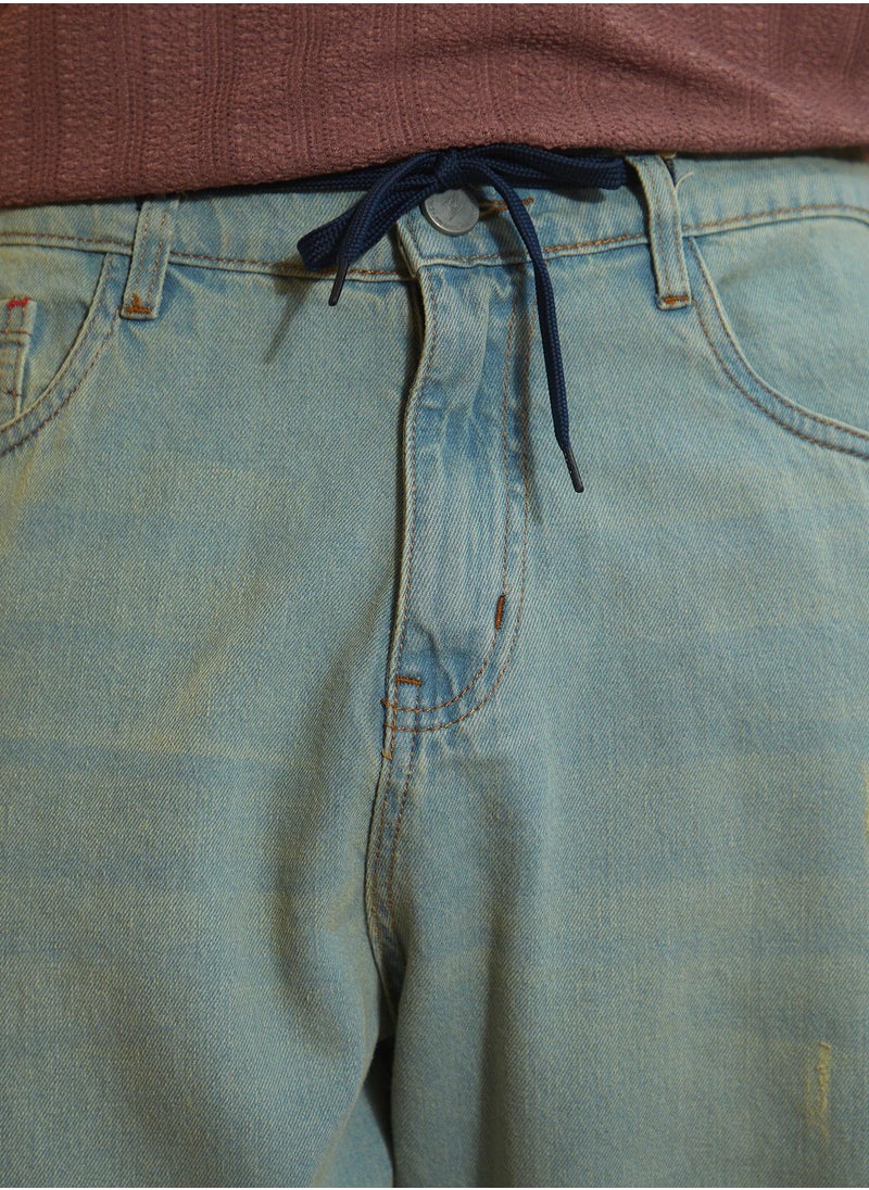 Men's Light Blue Light-Wash Straight-Fit Denim Jeans