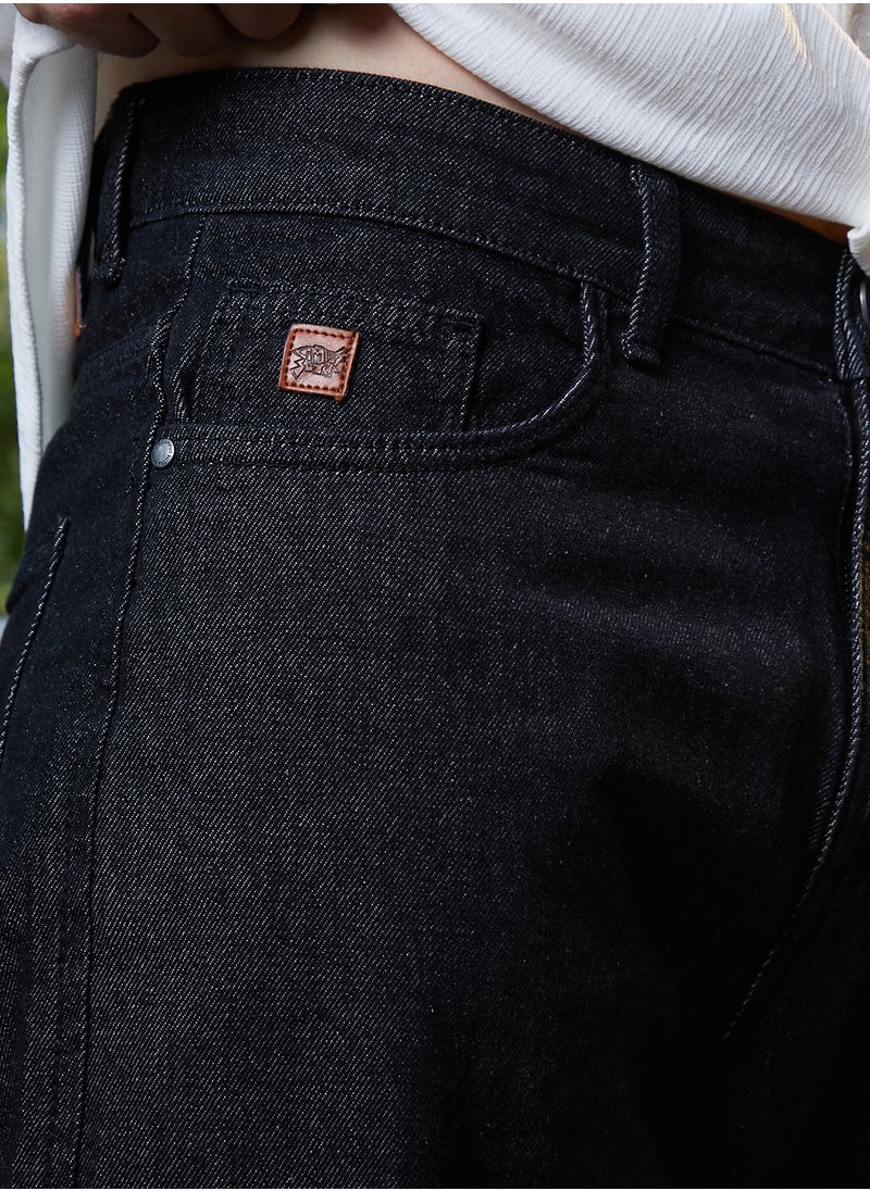 Men's Midnight Black Dark-Wash Cargo Denim Jeans