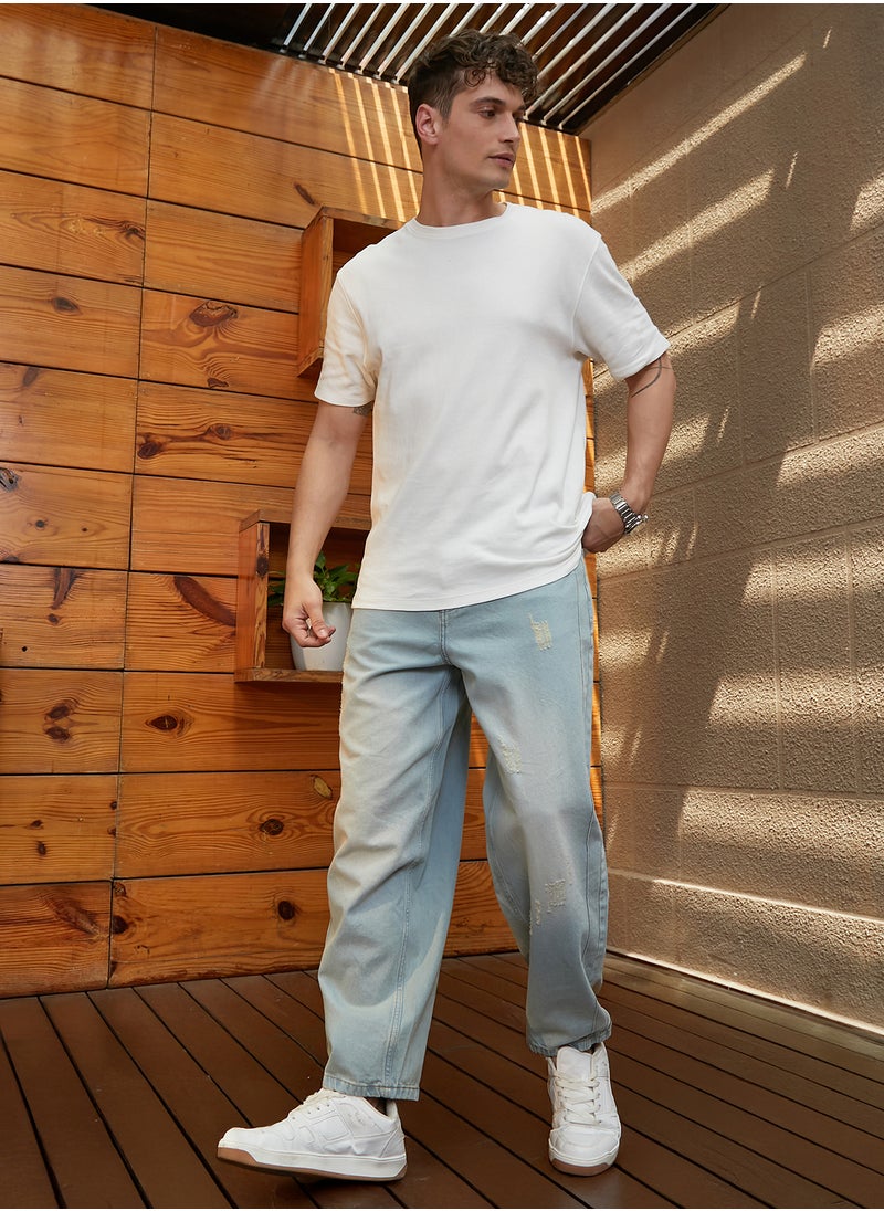 Men's Light Blue Light-Wash Baggy Denim Jeans