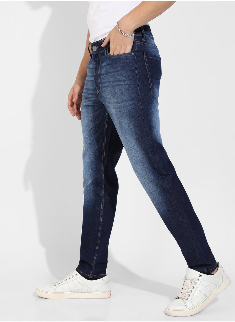 Men's Dark Blue Rolled Hem Denim Jeans